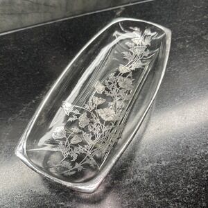 SILVER CITY Flanders Clear Celery Relish Dish 9.5" Silver Trim Overlay Stencil